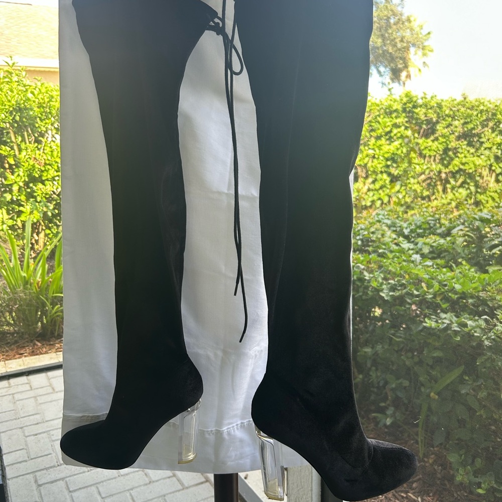 Black Knee-High Boots with Clear Heels